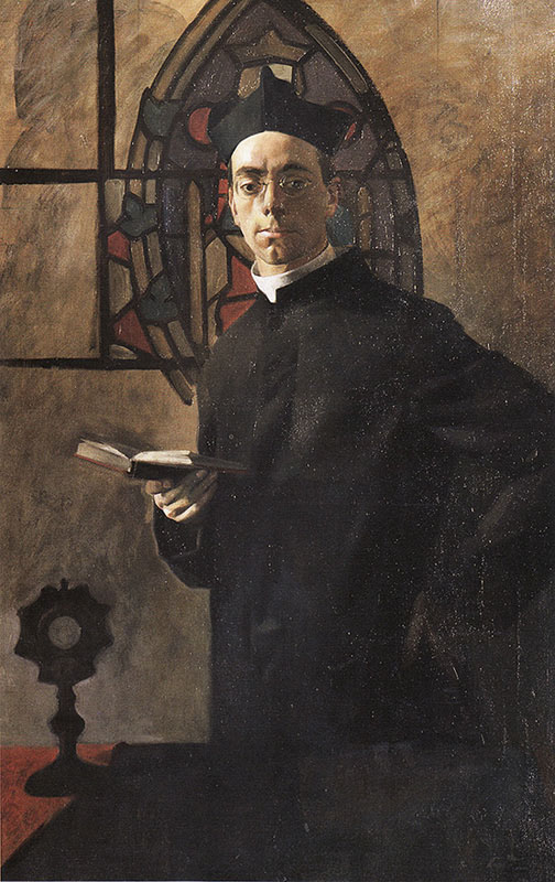 Priest by Stained Glass window